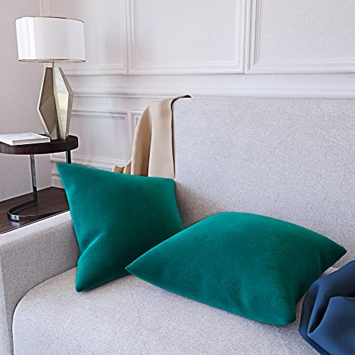 Set di 2 Federe Per Cuscini In Velluto Morbido e Resistente Copricuscini Per Divano Poltrona Soggiorno Arredo Arredamento Casa Design Moderno Elegante Cerniera Invisibile (40 x 40 cm, Verde Scuro)