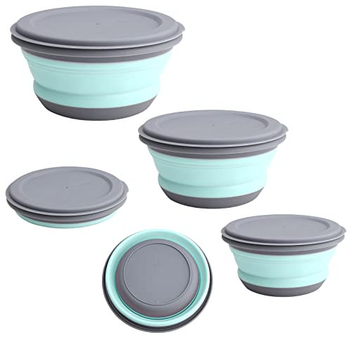 TSLBW 3 Pcs Collapsible Washing Up Bowl, Portable Camping Bowl with Lid Food Storage Outdoor Tableware Folding Lunch Box Portable Salad Bowl for Outdoor Travel Camping Hiking Caravan (Blue)