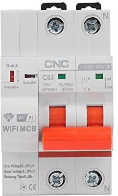 LITOSM Magnetotermico 2P Smart Circuit Interruttore WiFi Protezione cortocircuito Tempi Smart Smart Switch Telecomando Salvavita Riarmo Automatico (Poles Number : 2P, Rated Current : 63A)