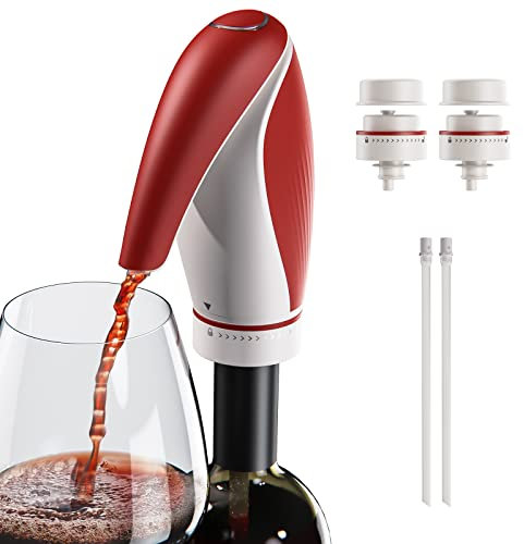 CIRCLE JOY Aeratore per Vino Elettrico Versatore Ricaricabile 3-in-1 Vino Decanter Dispenser Preserver Pinguino Forma Regali per Gli Amanti del Vino, Rosso