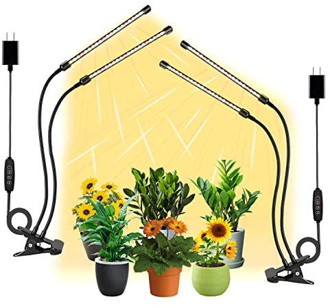2 Stück Pflanzenlampe LED, JINHONGTO 2 Köpfe 3000k/5000k/660nm Pflanzenlicht, 3 Lichtmodi & 10 Dimmstufen mit Timerfunktion, Pflanzenlampen für Zimmerpflanzen, LED Pflanzenlampe Vollspektrum