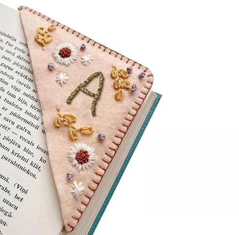 MOTEERLLU Personalized Hand Embroidered Corner Bookmark with A-Z Initial, Cute Book Markers for Reading Women, Book Lovers Gifts for Friends Mom & Teachers, 3.74(Spring-a) | A-Z Initial, Cute Book Markers for Reading Women, Book Lovers Gifts for Friends Mom & Teachers, 3.74
