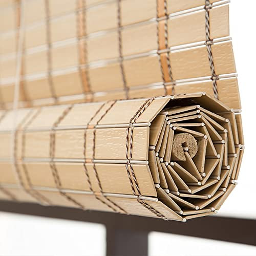 Bambus Rollos Outdoor Bambusrollo PVC Wasserdicht/Wetterfest Bambus Sonnenschutz Sichtschutz Rollo 50 65 80 100 115 120 140 150cm Breit 90% Verdunkelung Raffrollo Bambus(Size:W
