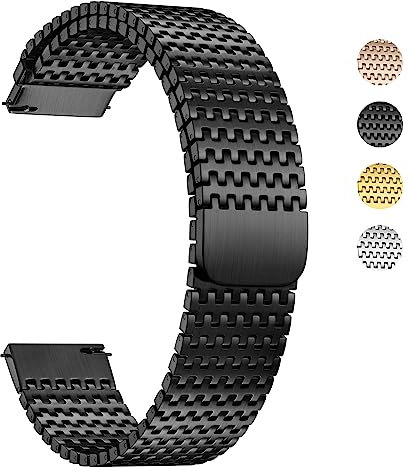 Fullmosa Uhrenarmband 20mm Metall Edelstahl Watch Band Smart Watch Ersatzband Magnetische Schließe für Samsung Galaxy Watch 6 5 4 40mm 44mm/Huawei GT 3 42mm/Garmin Vivoactive 3, Schwarz 20mm