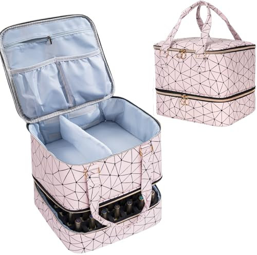 Uross Nagellack Organizer für 42 Nagellackflaschen und 1 LED-Nagellampe, Nagellack Aufbewahrung Tasche für Nageldesign Zubehör(Rosa)