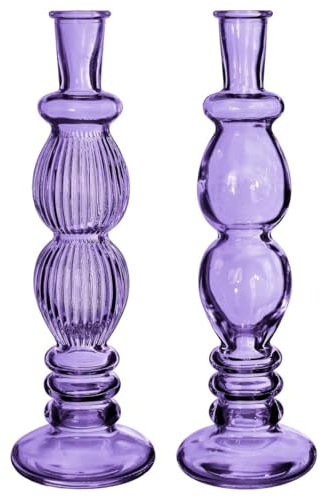 NaDeco Glasvase Bunt 'Florence' 2er Set - Farben und Größen wählbar | Kerzenvase | Bunte Glasvasen | Deko Vasen | Ausgefallene Deko Vasen | Farbige Glasvasen, Farbe:Lila, Größe:h.28 Ø9