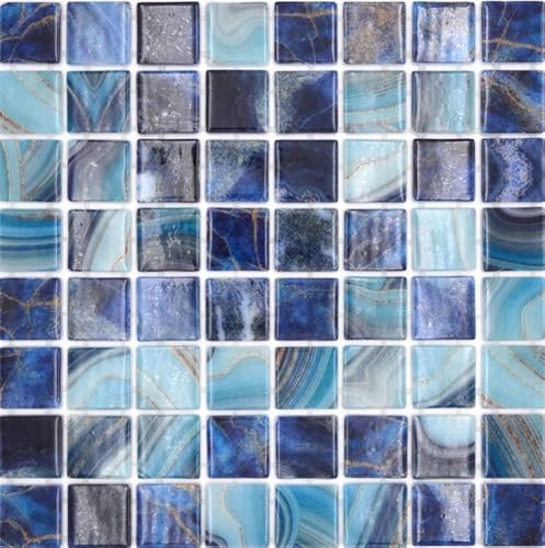 Mosaïque de piscine Mosaïque en verre bleu roi changeant brillant mur sol cuisine salle de bain douche MOS220-P56384_f