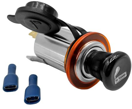 Offgridtec Presa accendisigari da 12 V con pulsante di pressione a spirale, connettore di alimentazione per montaggio a pannello per auto, camion, barca, doppia funzione per ricarica e illuminazione