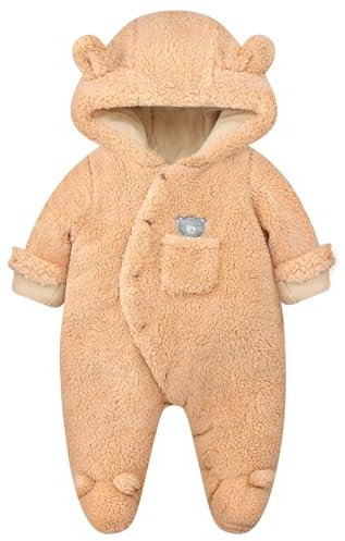 Vine Combinaison de Neige d'Hiver pour Bébé Rompers, Garçon et Fille Combinaison une Pièce avec Capuche, Ensemble de Vêtements d'Extérieur pour les Tout-Petits, Marron 3-6 Mois