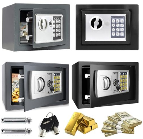 4,6L Petit Coffre Fort à Code, Coffre Fort avec Serrure Électronique, Coffre-Fort Mural en Acier avec Code PIN et 2 Clés, Coffre-fort Lgnifuge de Meubles Pour Protéger Argent, Bijoux, Document, Noir