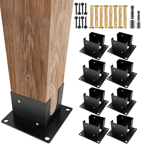 VoTwoofv Pfostenanker, Betonholz-Zaunpfostensockel für 10,2 x 10,2 cm (tatsächlich: 8,9 x 8,9 cm) Holz, Pergola-Bodenbremsen für Deckpfosten, Zaunpfosten, Veranda-Pfosten mit Hardware (8 Stück)