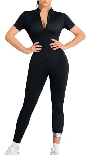 Junlan Saunaanzug für Damen, Ganzkörper-Sauna-Sweatanzug, silber, S