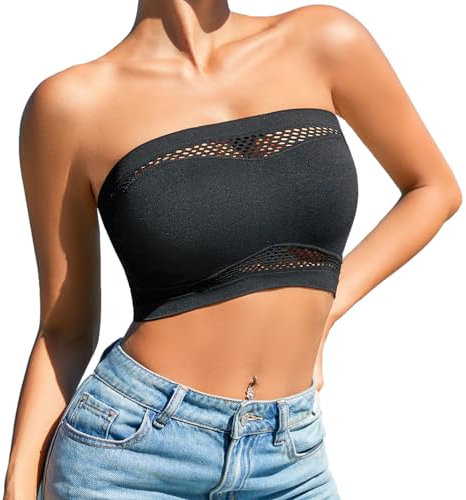 SHARICCA Trägerloser Bandeau BH Damen Gepolstert Trägerlos BH mit Rutschfester Nahtlose Ohne Bügel Bralette für Frauen Dehnbar Brust Wickeln(Schwarz-1P01-M)