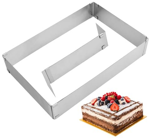PTJJXA Cadre Rectangulaire Réglable, Moule à Gâteau en Acier Inoxydable avec Diviseur, Cadre Extensible Patisserie 18 à 33cm 28 à 53cm pour Mousse, Gâteaux (5cm)