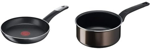 Tefal C38804 Poêle à frire en titane dur Essential, 24 cm, revêtement anti-adhésif & Easy Cook&Clean Casserole 18 cm, Antiadhésive, Graduations intérieures
