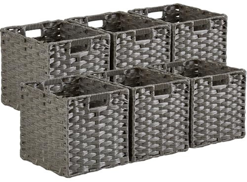 Mangata 28 cm Storage Cube Boxes, Rattan Effect Storage Baskets, Wicker Woven Polyrattan Material Closet Organizer, 28x28x28 cm, Anti-Mould, Easy to Clean(Ash Grey, 6 Pack)