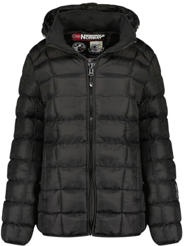 Geographical Norway Babette Lady Short Parka Longue Epaisse Chaude Femme Automne Hiver - Manteau Fin Capuche Fausse Fourure - Blouson Coupe Vent - Doudoune Elegante Femmes (Noir 2XL)