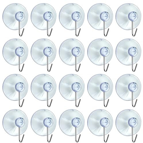 20pcs Clear PVC Window Suction Cups - Heavy Duty Reusable Suction Hooks - No Drill - Suitable for Bathroom, Glass Door, Shower, Tile, Kitchen Hooks (45mm)