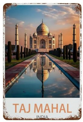Taj Mahal Indien, Sonnenuntergang,Metall-Blechschild, Vintage-Stil, Eisenmalerei für Zuhause, Schlafzimmer, Café, Küche, Poster, Kaffee, Bar, Pub, Zuhause, Bierdekoration, Basteln（15 x 30 cm）-R57