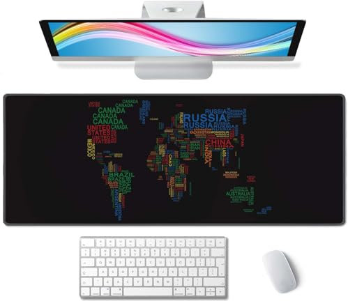Schreibtischunterlage mit Weltkarte, groß, für Laptop, Computer, Tastatur, Gaming-Mauspad, XL, 80 x 30 cm, niedliches Schreibtischzubehör