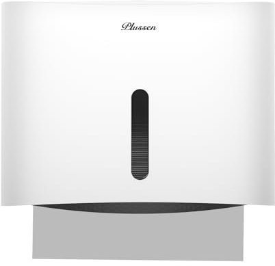 PLUSSEN Paper Towel Dispenser Wall Mounted, Adhesive Multifold Trifold c Fold Commercial Paper Towel Dispenser for Bathroom 10.8 L x 3.5 W x 8 H