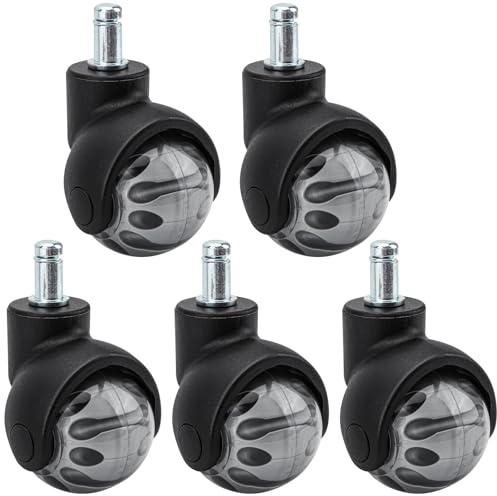 Yuechenggui Universal Size Office Chair Twin Caster Wheels, 5 Pcs 11 mm (Deep Grey), PU and Metal, Shock Absorbing, Swivel, 10 Count
