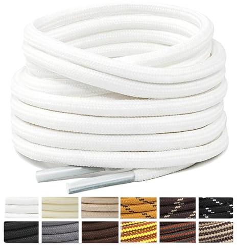 Stepace Lacets Ronds pour Bottes [2 Paires] Lacets Renforcés et Résistants pour Bottines, Chaussures de Randonnée, Chaussures de Travail White 70(High Density)