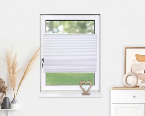 Deco-Raum Plissee ohne Bohren Klemmfix 90x150cm(BxH) Weiß Jalousie Sonnenschutz Easyfix Faltrollo Lichtdurchlässig Rollo für Fenster & Tür