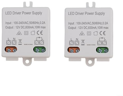 HOHOVYVY Lot de 2 transformateurs LED 12 V 10 W - Transformateur électronique LED DC 12 V 10 W - Pilote LED pour lumière LED