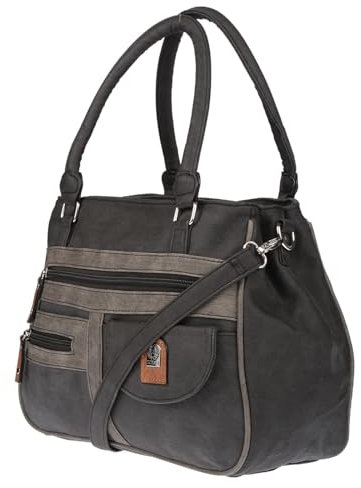 Christian Wippermann große Damen Umhängetasche Tasche Schultertasche in Leder Optik Schwarz-Grau01