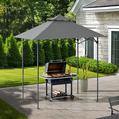 SUNJOY 1,5 x 2,4 m, Grill-Pavillon, Pop-Up-Pavillon, doppelstöckig, für Außenbereich, Stehhöhe, Baldachin mit magnetischem LED-Licht, verstellbare Deckenhöhe, für Grillen, Picknicks, Veranstaltungen