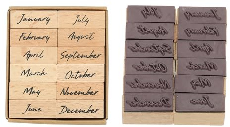 PATIKIL Monatsstempel Holz Gummistempel Vintage Monatsstempel Set Holzstempel Stempel Für Kartenherstellung DIY Basteln Scrapbooking Monat Braun