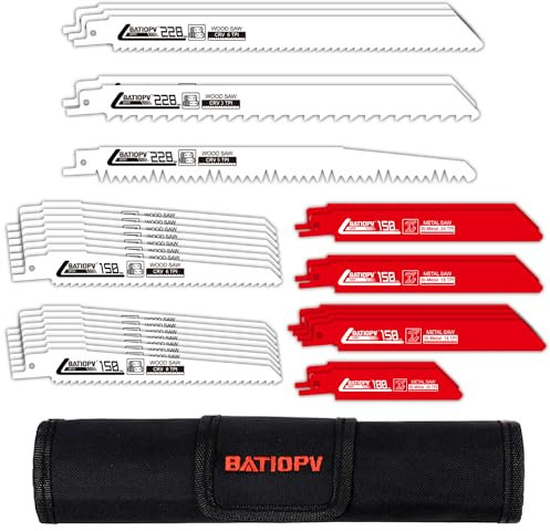BATIOPV 32PCS Reciprocating Saw Blades Set Universal Blades for Wood, Metal, Plastic Tree Pruning, DIY & Demolition Includes Storage Pouch Fits Most Reciprocating Saws