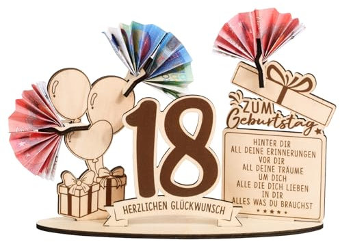 BOFUNX Geldgeschenke zum 18. Geburtstag Mädchen Jungen Holz Verpackung Geschenke 18 Geburtstag Jungen Mädchen Holz Schild Gästebuch Geburtstagsgeschenk 18 Geburtstag Geschenk Tischdeko