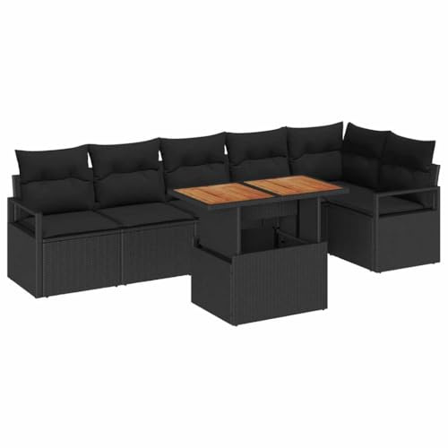 vidaXL Garten-Sofa-Set 7 STK. Schwarz Poly Rattan