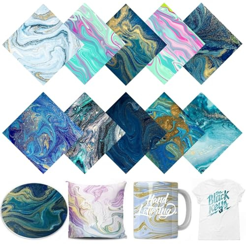 TriUnytion Infusible Ink Papier Sublimation, 10 Pièces Feuille d'encre de Sublimation Pré-Colorées 30,5 x 30,5 cm Papier Transfert Chaud pour DIY T-Shirts, Tasses, Sac, sous Verre (Marbre)