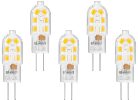 LuxiVerde T3 G4 LED-Lampe – Doppelstiftsockel 12 V AC/DC MR11 G4/GU4/GZ4 JC T3 Halogenlampe – entspricht 20 W, 360°, flimmerfrei, nicht dimmbar (Warm 3000k, 5er-Pack)