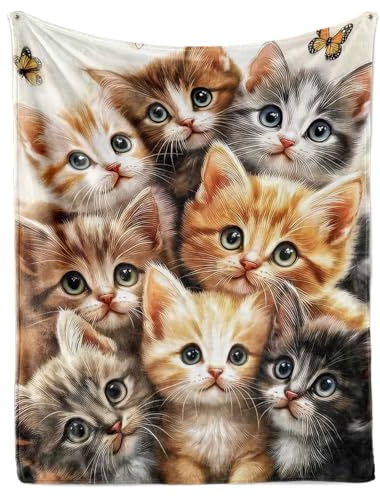 kuscheldecke katzenmotiv 130x150cm,Cartoon Kätzchen kuscheldecke Fleece Decke mit 3D Tierdruck, Weiche Warm Fleecedecke als Sofaüberwurf, Tagesdecke, Wohnzimmerdecke (C, 130x150cm)