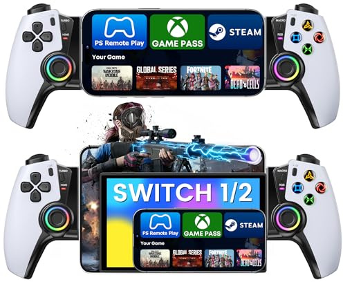 HASACOOL Handy-Controller Bluetooth für Smartphone & Switch | Hall-Effekt, kein Drift, für iPhone/Android/Switch/iPad Mini, PS Remote, Xbox Cloud, Steam Link, 1000mAh, RGB, Turbo, Makro