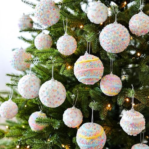 16 Stück Süßigkeiten Weihnachtskugeln, Christbaumkugeln, Weihnachtsbaum Deko Pastellfarben, Christmas Balls