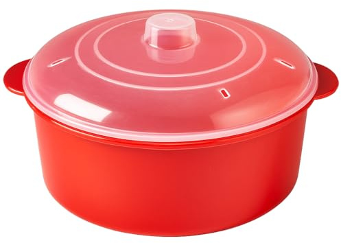 Microwave Steamer 2.75L Red Microwave Steam Cooker with Lid – BPA Free, Dishwasher Safe, Quick Healthy Steam Cooking – 23 x 23 x 18 cm – Made in UK