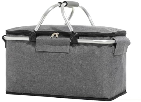 Einkaufskorb,Einkaufskorb Faltbar, Thermo als Picknickkorb, Kühlbox Tragbare mit Gepolsterten Griffen,Tragekorb, für Reisen, Picknick, Einkaufen,18 Liter,1 Stück(Grau)