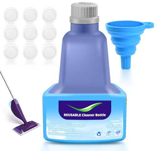 KTNAid 500ml Refillable Replacement Bottle for Flash® Power Spray Mop™ with 9 Sealing Pads and 1 Folding Funnel, 17 FL OZ Leak-Free HDPE Solution Bottle (Empty Only)