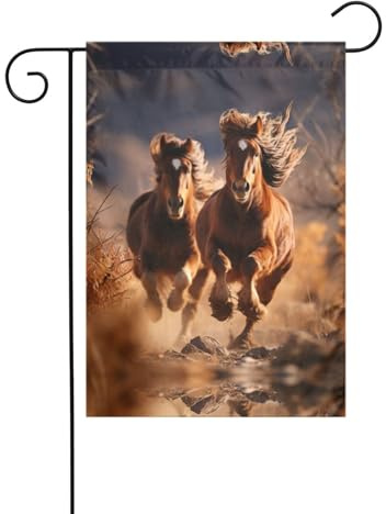 Galoppierende laufende Pferde-Flagge, 30,5 x 45,7 cm, doppelseitig, Willkommensflagge, Banner für Terrasse, Rasen, Outdoor, Heimdekoration