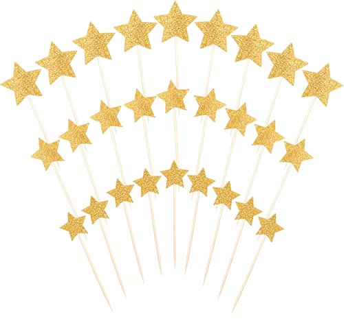 30PCS Gold Glitter Star Cupcake Toppers, Twinkle Star Cupcake Picks, Gold Stars Cake Decorations Toppers, Cake Decorations Supplies for Wedding, Engagement, Bridal Shower, Birthday, Party, Baby Shower