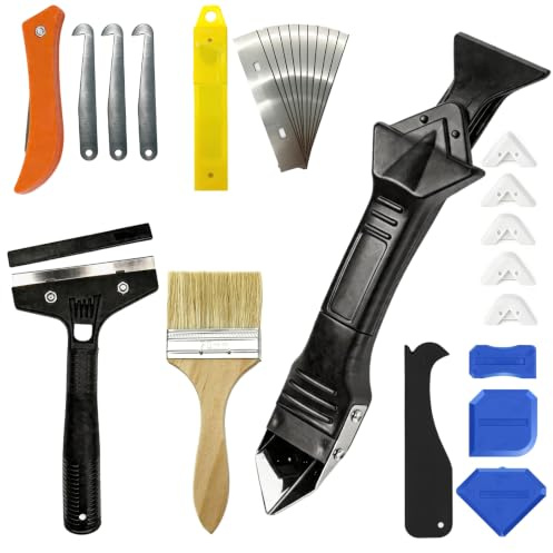 26 Pezzi Raschietto Silicone Professionale. Kit Raschietto in Silicone 3 in 1, Strumento Calafataggio Silicone, Strumento per La Rimozione del Sigillante, Set Raschietto per Guarnizioni