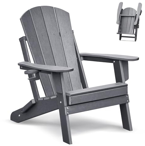 ART TO REAL ATR Adirondack Stuhl mit Getränkehalter,Klappbar Adirondack Chair Kunststoff,Wetterfester Gartenstuhl, Gartensessel aus Outdoor-Stuhl für Garten,Terrasse