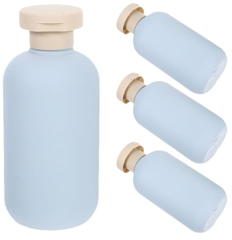 Flacon de Shampoing de Voyage Rechargeable 200ml, Plastique Pp Bleu | Lot de 4 Pièces, Large Embouchure et Bouchon à Clapet, pour Après-shampoing et Liquides Divers