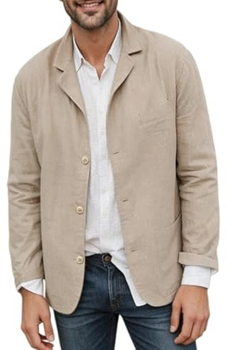 HUIANGLIYG Giacca da Uomo in Stile Lino Casual Notch Sacca Pallino Giacca Estiva Leggera e Traspirante Camicia Esterna A Taglio Largo con Tasche