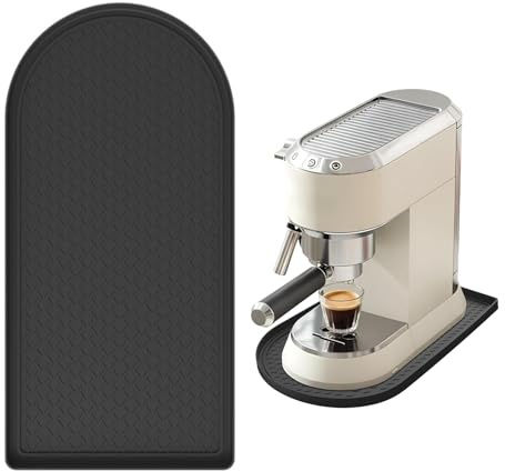 pclapora Tappetino Silicone Macchina Caffè 20x40 cm Antiscivolo Nero | Resistente al Calore Impermeabile con Bordi Rialzati, Compatibile De'Longhi, Philips, Ninja, Nespresso Nero